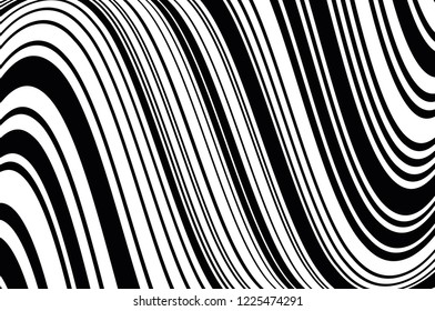 Abstract pattern. Texture with wavy, curves lines. Optical art background. Wave design black and white. Digital image with a psychedelic stripes. Vector illustration 