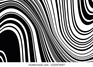 Abstract pattern. Texture with wavy, curves lines. Optical art background. Wave design black and white. Digital image with a psychedelic stripes. Vector illustration 