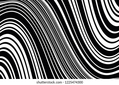 Abstract pattern. Texture with wavy, curves lines. Optical art background. Wave design black and white. Digital image with a psychedelic stripes. Vector illustration 