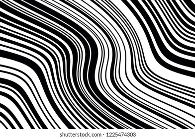 Abstract pattern. Texture with wavy, curves lines. Optical art background. Wave design black and white. Digital image with a psychedelic stripes. Vector illustration 