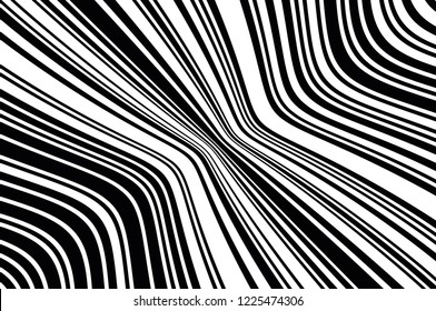 Abstract pattern. Texture with wavy, curves lines. Optical art background. Wave design black and white. Digital image with a psychedelic stripes. Vector illustration 