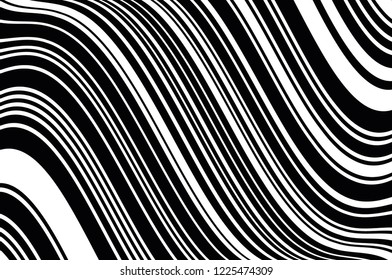 Abstract pattern. Texture with wavy, curves lines. Optical art background. Wave design black and white. Digital image with a psychedelic stripes. Vector illustration 