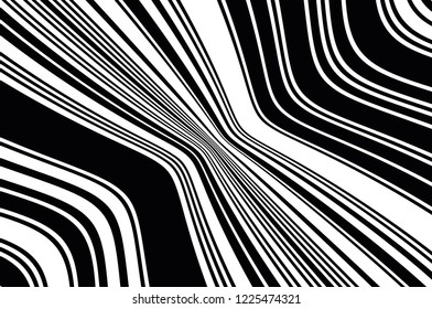 Abstract pattern. Texture with wavy, curves lines. Optical art background. Wave design black and white. Digital image with a psychedelic stripes. Vector illustration 