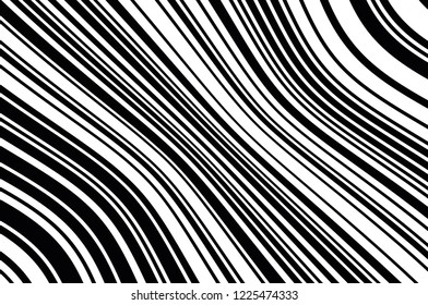 Abstract pattern. Texture with wavy, curves lines. Optical art background. Wave design black and white. Digital image with a psychedelic stripes. Vector illustration 