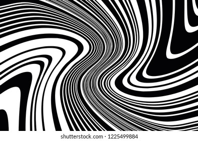 Abstract pattern. Texture with wavy, curves lines. Optical art background. Wave design black and white. Digital image with a psychedelic stripes. Vector illustration
