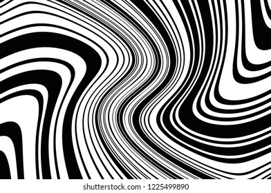 Abstract pattern. Texture with wavy, curves lines. Optical art background. Wave design black and white. Digital image with a psychedelic stripes. Vector illustration