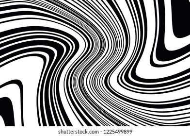 Abstract pattern. Texture with wavy, curves lines. Optical art background. Wave design black and white. Digital image with a psychedelic stripes. Vector illustration