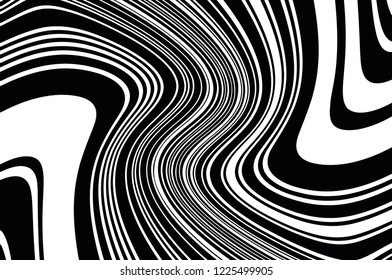 Abstract pattern. Texture with wavy, curves lines. Optical art background. Wave design black and white. Digital image with a psychedelic stripes. Vector illustration