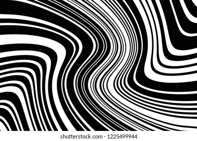 Abstract pattern. Texture with wavy, curves lines. Optical art background. Wave design black and white. Digital image with a psychedelic stripes. Vector illustration