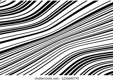 Abstract pattern. Texture with wavy, curves lines. Optical art background. Wave design black and white. Digital image with a psychedelic stripes. Vector illustration 