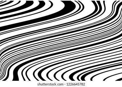 Abstract pattern. Texture with wavy, curves lines. Optical art background. Wave design black and white. Digital image with a psychedelic stripes. Vector illustration 