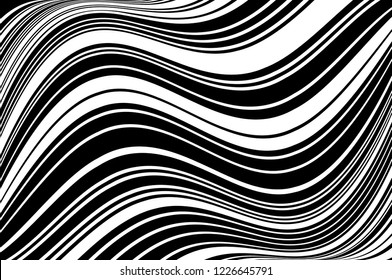 Abstract pattern. Texture with wavy, curves lines. Optical art background. Wave design black and white. Digital image with a psychedelic stripes. Vector illustration 