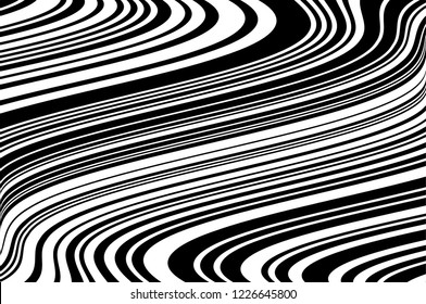 Abstract pattern. Texture with wavy, curves lines. Optical art background. Wave design black and white. Digital image with a psychedelic stripes. Vector illustration 