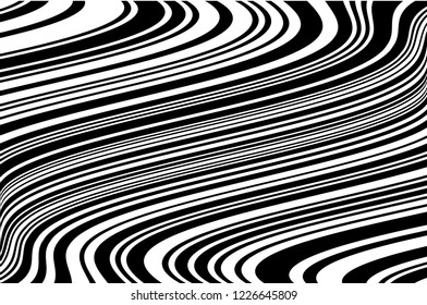 Abstract pattern. Texture with wavy, curves lines. Optical art background. Wave design black and white. Digital image with a psychedelic stripes. Vector illustration 