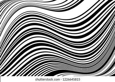 Abstract pattern. Texture with wavy, curves lines. Optical art background. Wave design black and white. Digital image with a psychedelic stripes. Vector illustration 