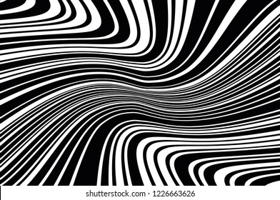 Abstract pattern. Texture with wavy, curves lines. Optical art background. Wave design black and white. Digital image with a psychedelic stripes. Vector illustration 