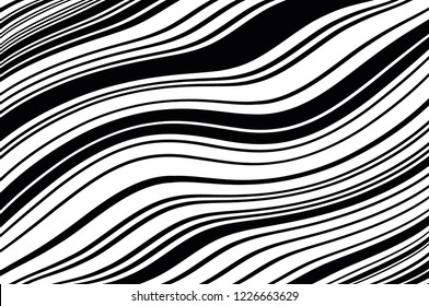 Abstract pattern. Texture with wavy, curves lines. Optical art background. Wave design black and white. Digital image with a psychedelic stripes. Vector illustration 