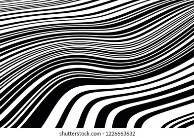 Abstract pattern. Texture with wavy, curves lines. Optical art background. Wave design black and white. Digital image with a psychedelic stripes. Vector illustration 