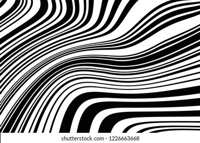 Abstract pattern. Texture with wavy, curves lines. Optical art background. Wave design black and white. Digital image with a psychedelic stripes. Vector illustration 