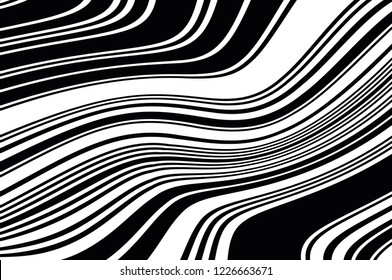 Abstract pattern. Texture with wavy, curves lines. Optical art background. Wave design black and white. Digital image with a psychedelic stripes. Vector illustration 