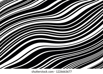 Abstract pattern. Texture with wavy, curves lines. Optical art background. Wave design black and white. Digital image with a psychedelic stripes. Vector illustration 