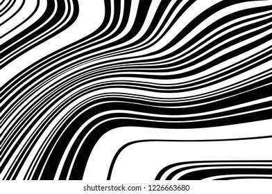 Abstract pattern. Texture with wavy, curves lines. Optical art background. Wave design black and white. Digital image with a psychedelic stripes. Vector illustration 