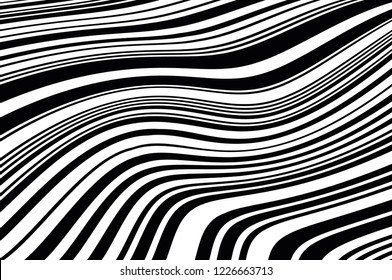 Abstract pattern. Texture with wavy, curves lines. Optical art background. Wave design black and white. Digital image with a psychedelic stripes. Vector illustration 