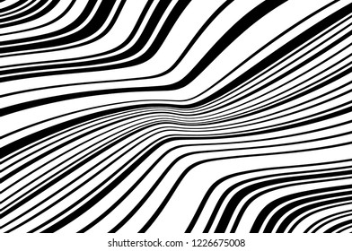 Abstract pattern. Texture with wavy, curves lines. Optical art background. Wave design black and white. Digital image with a psychedelic stripes. Vector illustration 