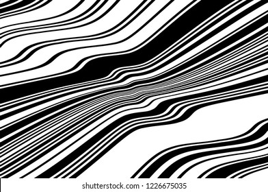 Abstract pattern. Texture with wavy, curves lines. Optical art background. Wave design black and white. Digital image with a psychedelic stripes. Vector illustration 