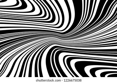 Abstract pattern. Texture with wavy, curves lines. Optical art background. Wave design black and white. Digital image with a psychedelic stripes. Vector illustration 