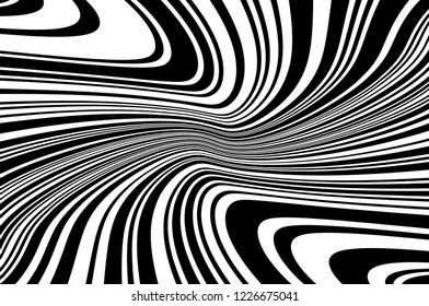 Abstract pattern. Texture with wavy, curves lines. Optical art background. Wave design black and white. Digital image with a psychedelic stripes. Vector illustration 
