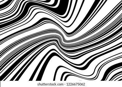 Abstract pattern. Texture with wavy, curves lines. Optical art background. Wave design black and white. Digital image with a psychedelic stripes. Vector illustration 
