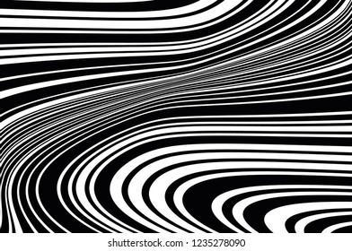 Abstract pattern. Texture with wavy, curves lines. Optical art background. Wave design black and white. Digital image with a psychedelic stripes. Vector illustration  