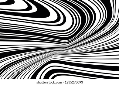 Abstract pattern. Texture with wavy, curves lines. Optical art background. Wave design black and white. Digital image with a psychedelic stripes. Vector illustration  