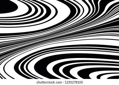 Abstract pattern. Texture with wavy, curves lines. Optical art background. Wave design black and white. Digital image with a psychedelic stripes. Vector illustration  