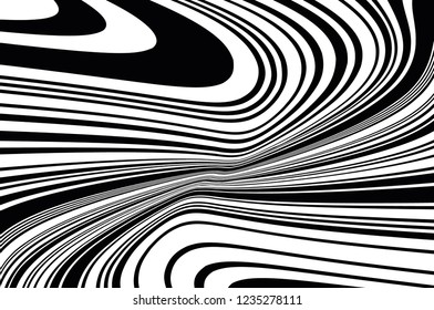 Abstract pattern. Texture with wavy, curves lines. Optical art background. Wave design black and white. Digital image with a psychedelic stripes. Vector illustration  