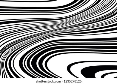 Abstract pattern. Texture with wavy, curves lines. Optical art background. Wave design black and white. Digital image with a psychedelic stripes. Vector illustration  
