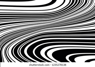 Abstract pattern. Texture with wavy, curves lines. Optical art background. Wave design black and white. Digital image with a psychedelic stripes. Vector illustration  