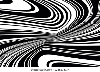 Abstract pattern. Texture with wavy, curves lines. Optical art background. Wave design black and white. Digital image with a psychedelic stripes. Vector illustration  