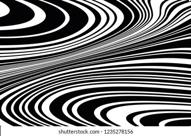 Abstract pattern. Texture with wavy, curves lines. Optical art background. Wave design black and white. Digital image with a psychedelic stripes. Vector illustration  
