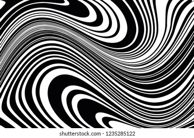 Abstract pattern. Texture with wavy, curves lines. Optical art background. Wave design black and white. Digital image with a psychedelic stripes. Vector illustration 