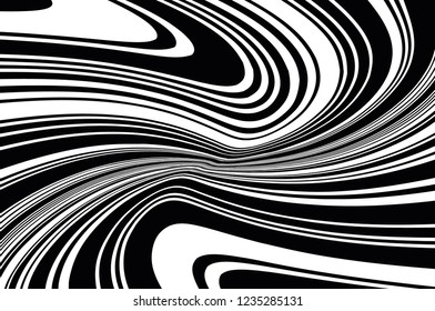Abstract pattern. Texture with wavy, curves lines. Optical art background. Wave design black and white. Digital image with a psychedelic stripes. Vector illustration 