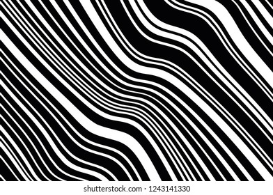 Abstract pattern. Texture with wavy, curves lines. Optical art background. Wave design black and white. Digital image with a psychedelic stripes. Vector illustration