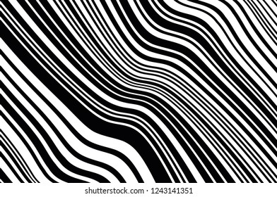 Abstract pattern. Texture with wavy, curves lines. Optical art background. Wave design black and white. Digital image with a psychedelic stripes. Vector illustration