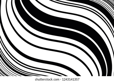 Abstract pattern. Texture with wavy, curves lines. Optical art background. Wave design black and white. Digital image with a psychedelic stripes. Vector illustration