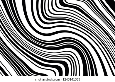 Abstract pattern. Texture with wavy, curves lines. Optical art background. Wave design black and white. Digital image with a psychedelic stripes. Vector illustration
