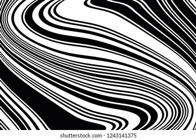 Abstract pattern. Texture with wavy, curves lines. Optical art background. Wave design black and white. Digital image with a psychedelic stripes. Vector illustration