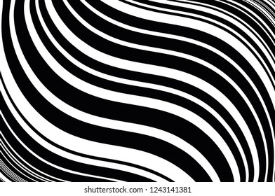 Abstract pattern. Texture with wavy, curves lines. Optical art background. Wave design black and white. Digital image with a psychedelic stripes. Vector illustration