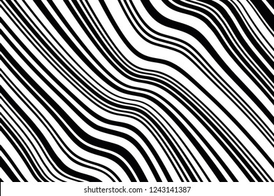 Abstract pattern. Texture with wavy, curves lines. Optical art background. Wave design black and white. Digital image with a psychedelic stripes. Vector illustration