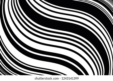 Abstract pattern. Texture with wavy, curves lines. Optical art background. Wave design black and white. Digital image with a psychedelic stripes. Vector illustration